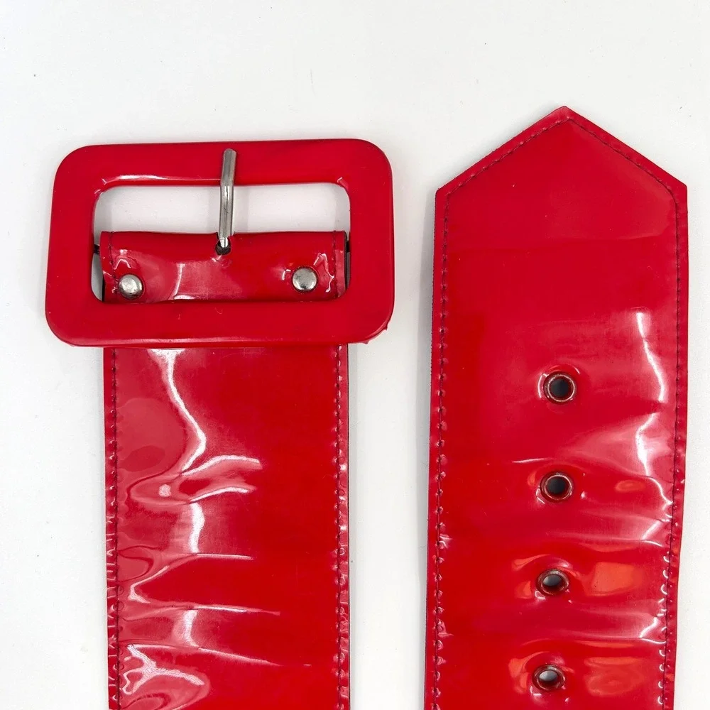 Womens Wide Belt XS S Red Patent Wide Cinch Statement Mod Retro Pinup Glossy 80s